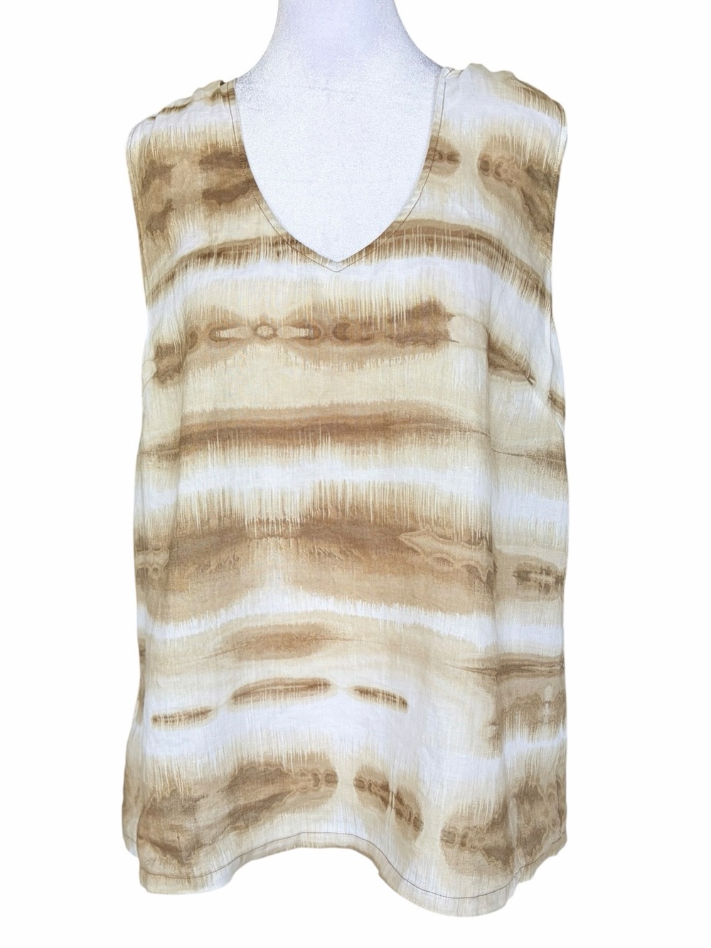 Tommy Bahama Sleeveless V-Neck Tank in Cream and Tan Stripe Wash